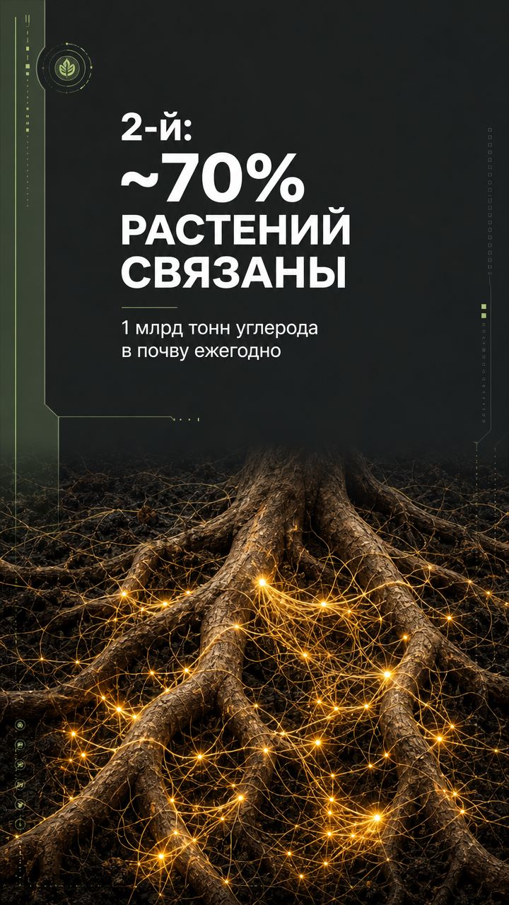 Корни дерева со светящейся сетью, около 70% растений связаны